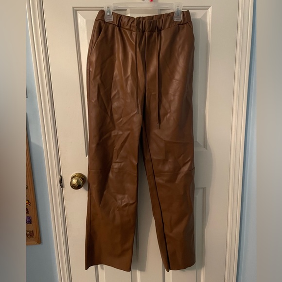 Vegan Leather Drawstring Brown Medium Pants - Picture 1 of 6